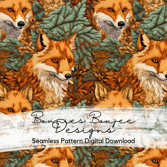 Embroidery Fox Fall Leaves Seamless File