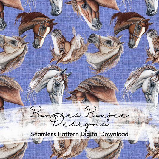 Embroidery Horses on Blue Seamless File