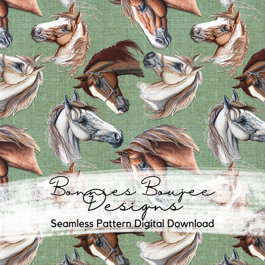 Embroidery Horses on Green Seamless File