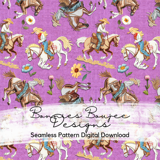 Embroidery Cowgirls on Purple Seamless File