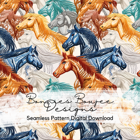 Embroidery Horses in a Herd Seamless File
