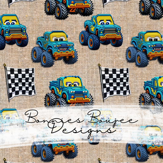 Embroidery Blue Monster Trucks Seamless File