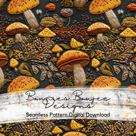 Embroidery of Fall Mushrooms Seamless File