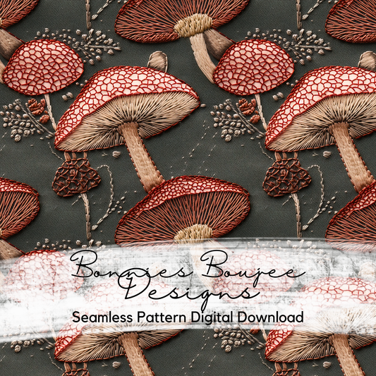 Embroidery Red Spotted Mushrooms Seamless File