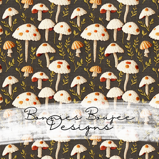 Embroidery of White Mushrooms Seamless File