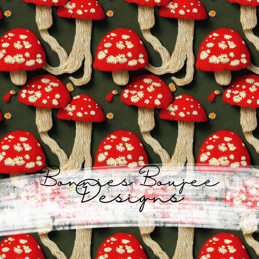 Embroidery of Red Mushrooms Seamless File