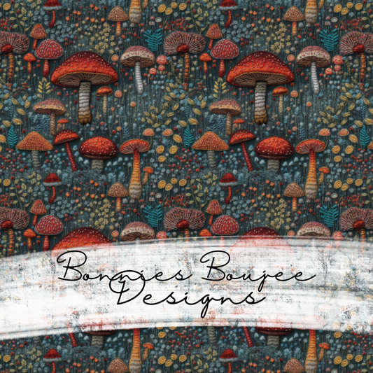 Embroidery of Forrest Red Mushrooms Seamless File