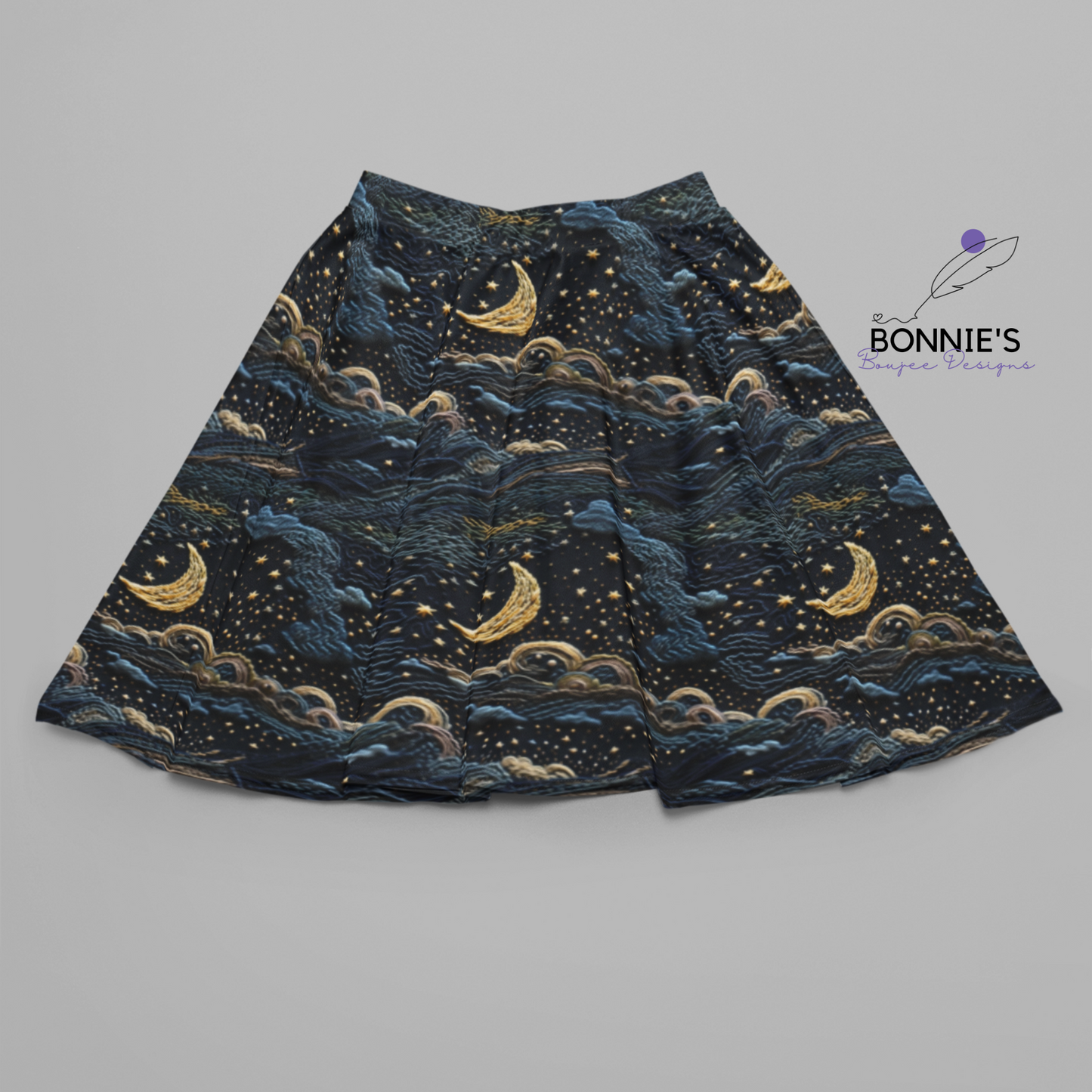 Embroidery Night Sky and Moon Seamless Design