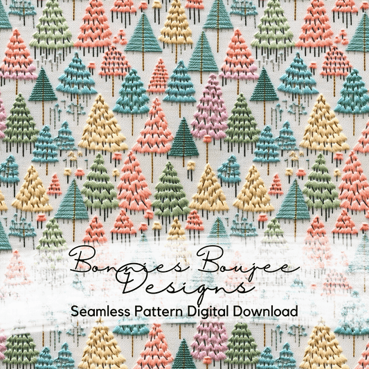 Embroidery Christmas Trees in Pastels Seamless File