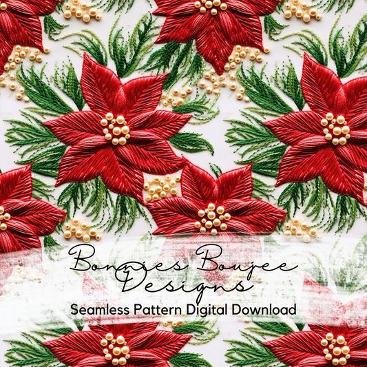 Embroidery Poinsettias Seamless File