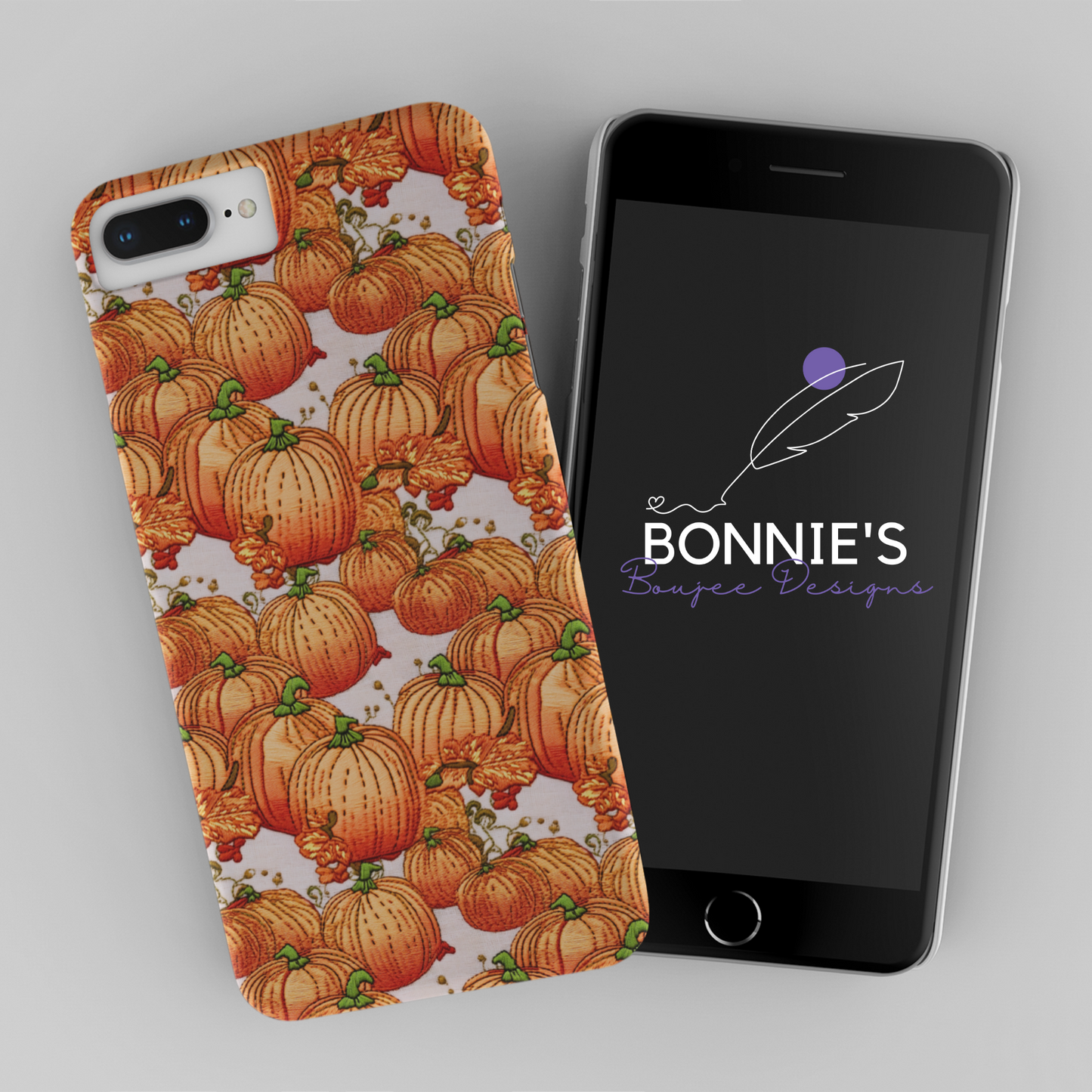 Embroidery of Orange Pumpkins on a White Background Seamless File