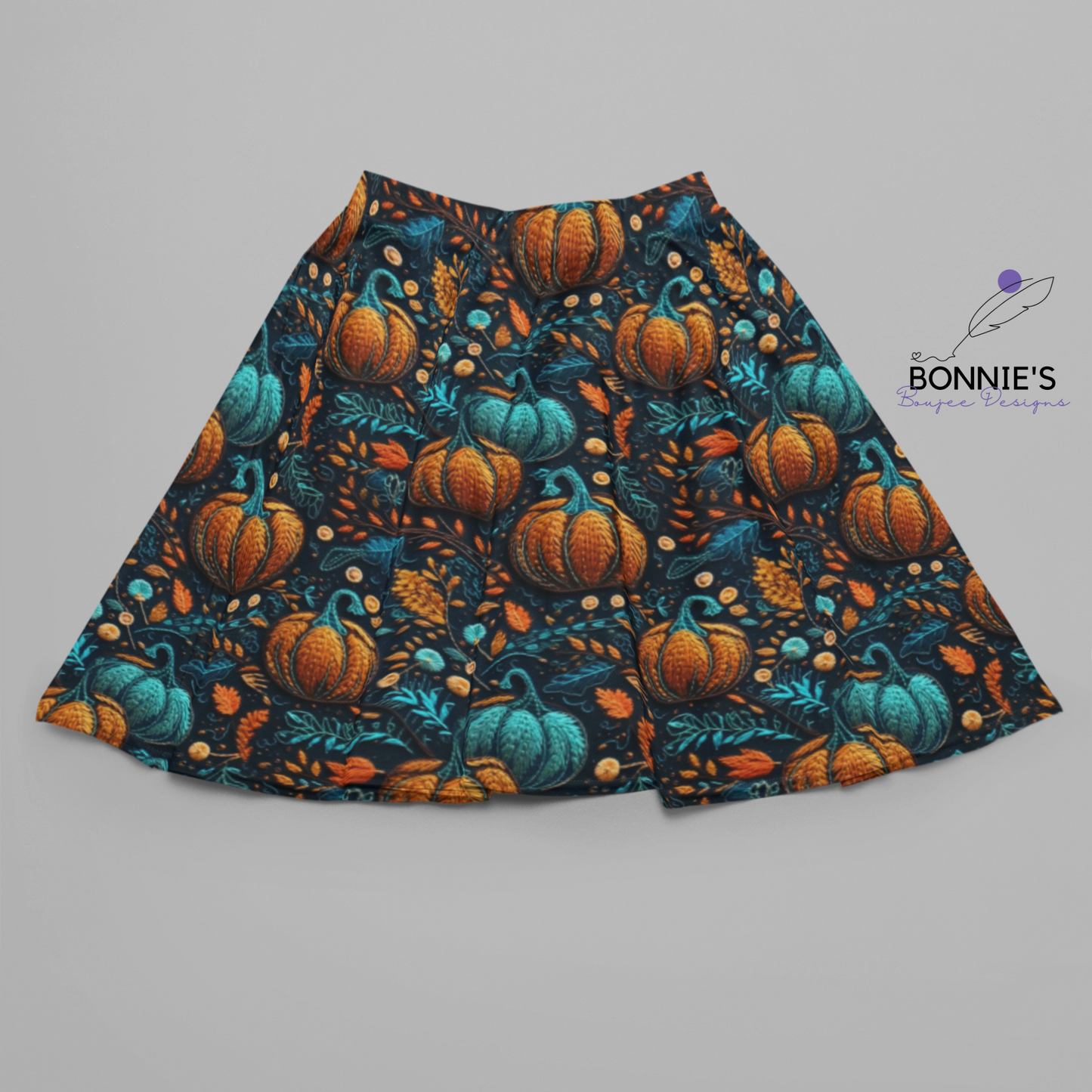 Embroidery of Orange and Teal Pumpkins Seamless File