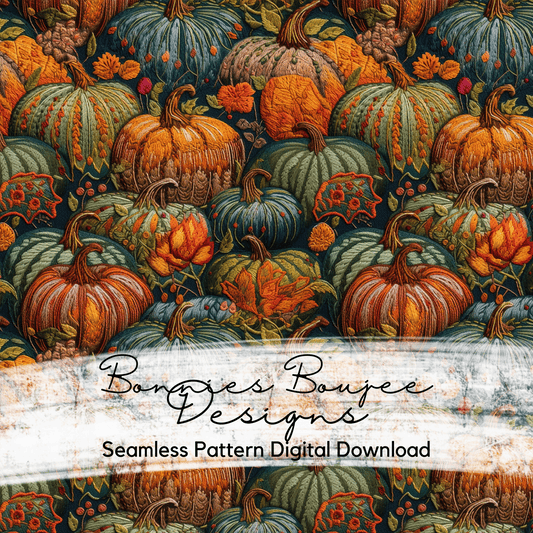 Embroidery of Multicolored Fall Pumpkins Seamless File