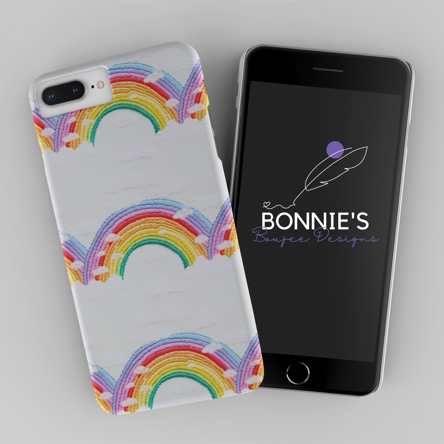 Rainbow and Clouds on White Embroidery Seamless Design