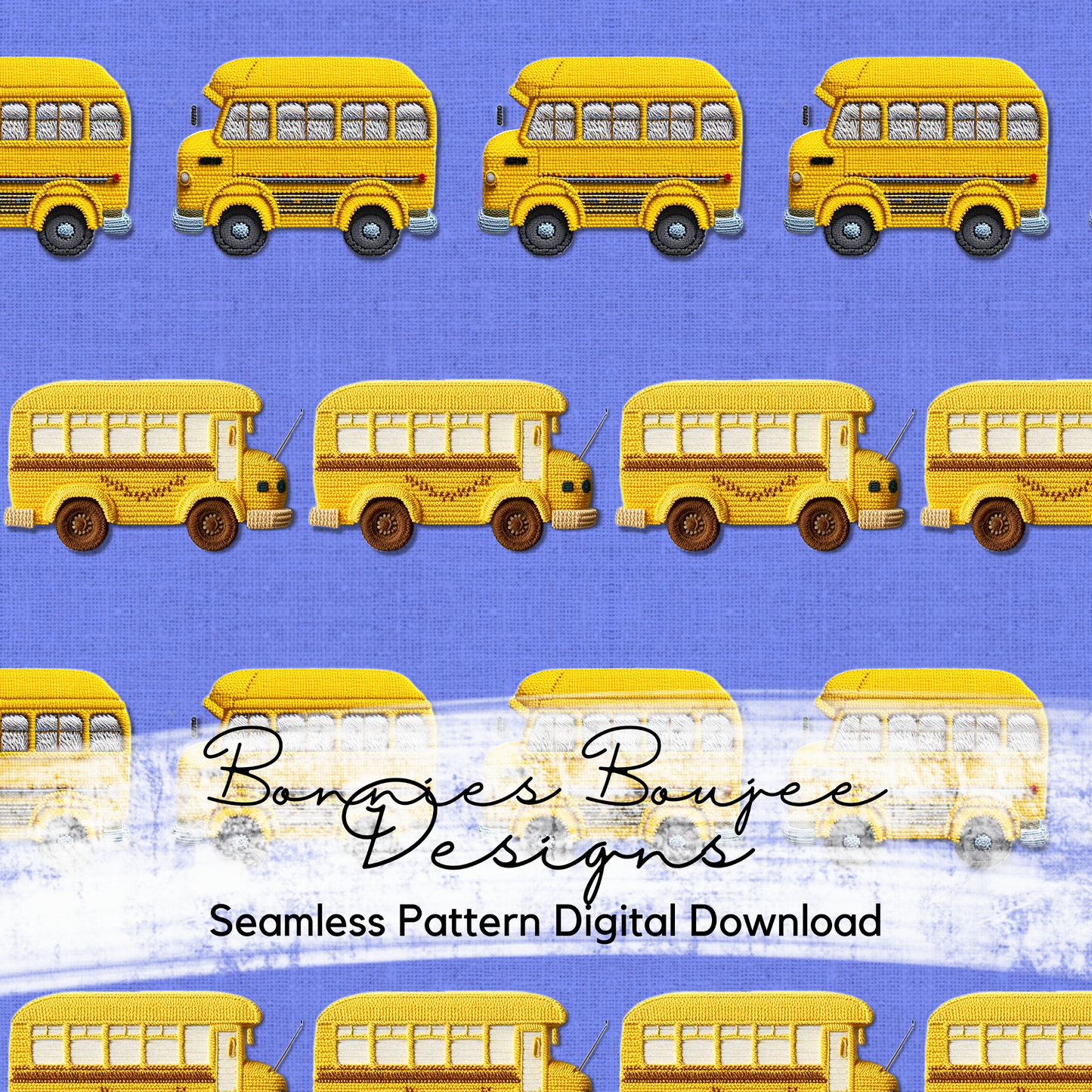 Embroidery School Busses on Blue Seamless File