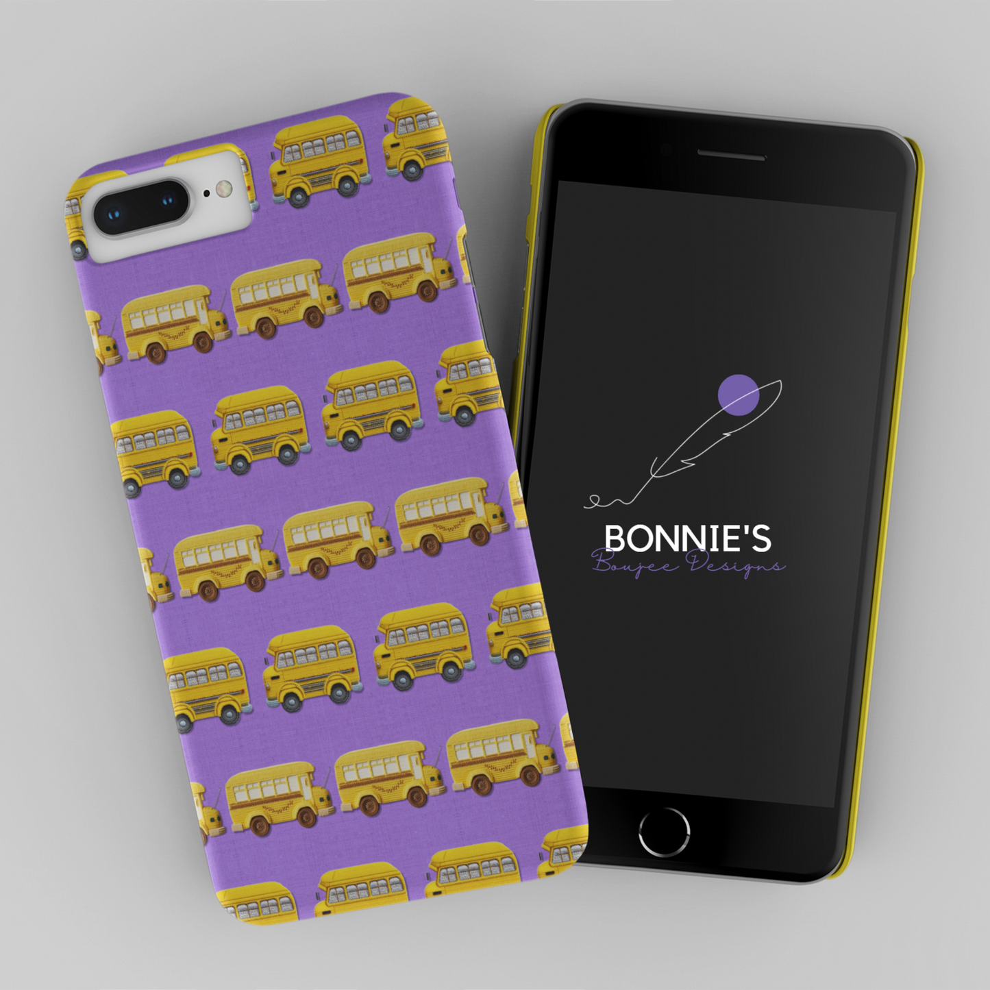 Embroidery School Busses on Purple Seamless File