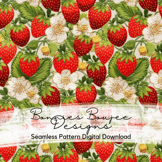Embroidery Style Strawberries Seamless File