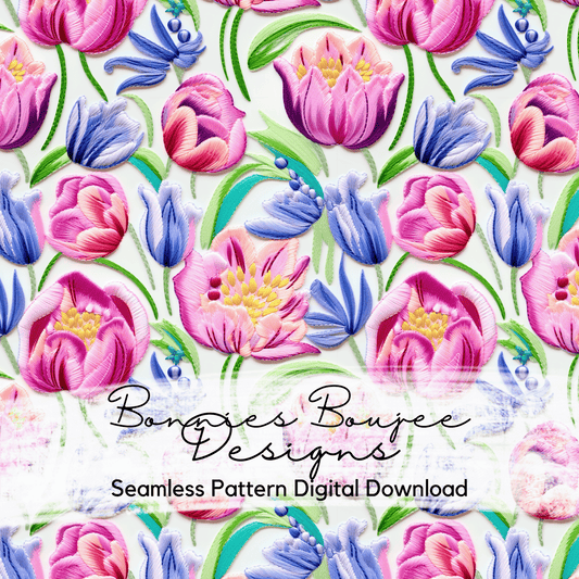 Pink Tulips Embroidery Seamless File
