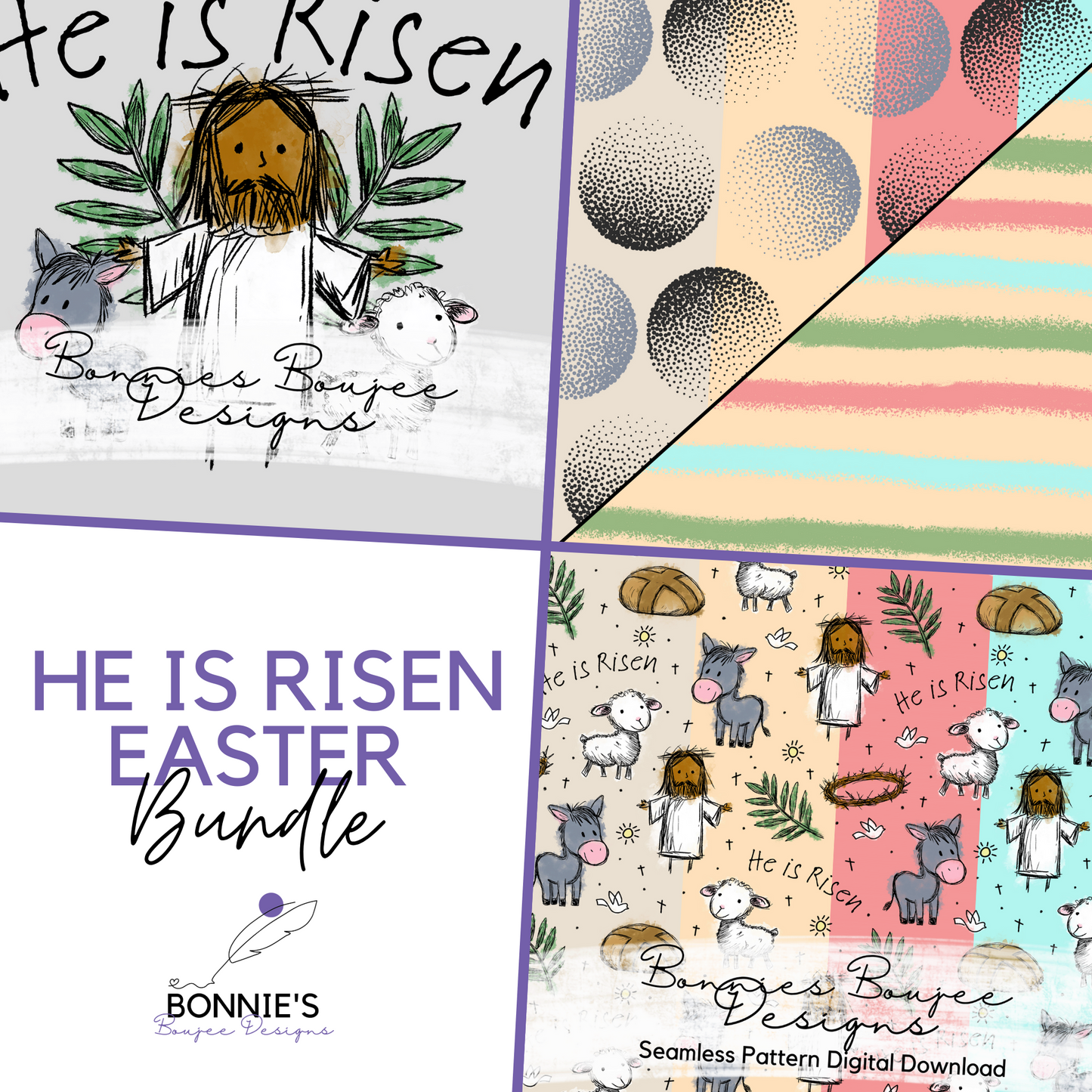 Easter Jesus He Is Risen Hand Drawn Bundle Purchase