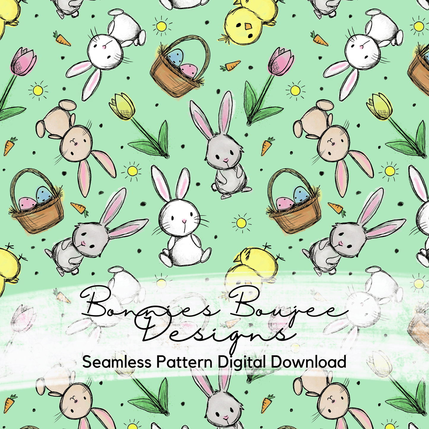 Cute Easter Bunnies Hand Drawn Seamless File - 5 Colorways