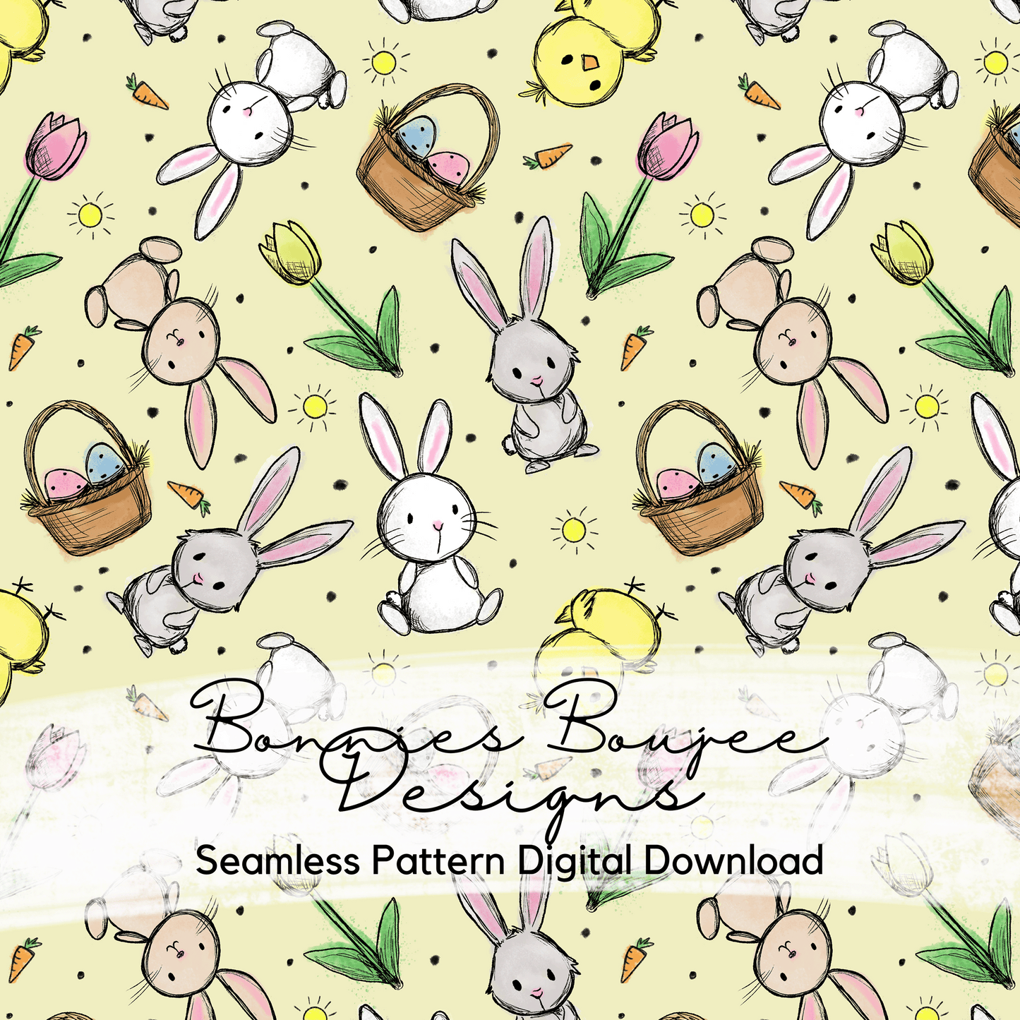 Cute Easter Bunnies Hand Drawn Seamless File - 5 Colorways