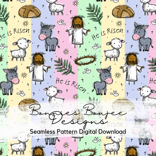 Hand Drawn Jesus Easter Design with Pastel Stripe Background Seamless File