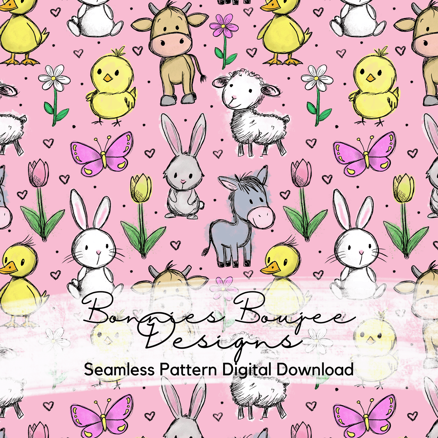 Cute Easter Baby Animals Hand Drawn Seamless File - 4 Colorways