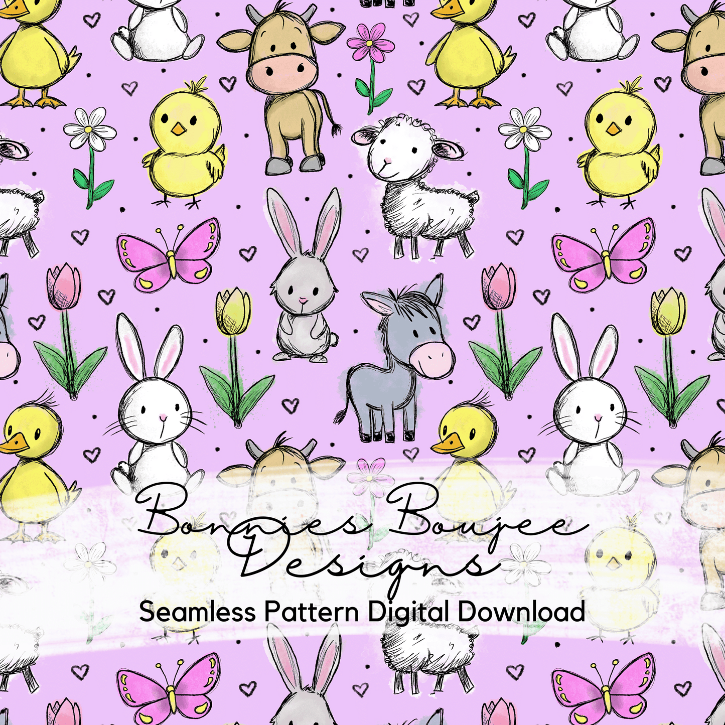 Cute Easter Baby Animals Hand Drawn Seamless File - 4 Colorways