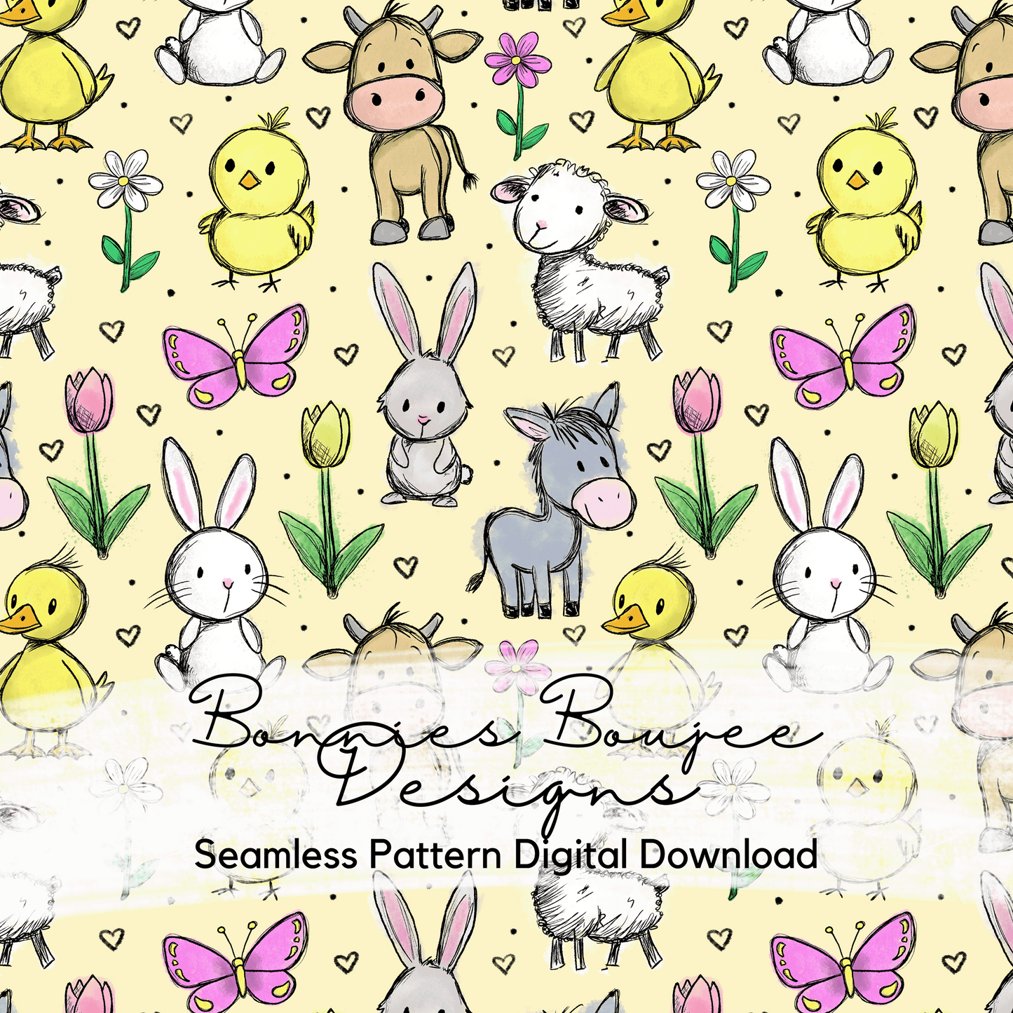 Cute Easter Baby Animals Hand Drawn Seamless File - 4 Colorways