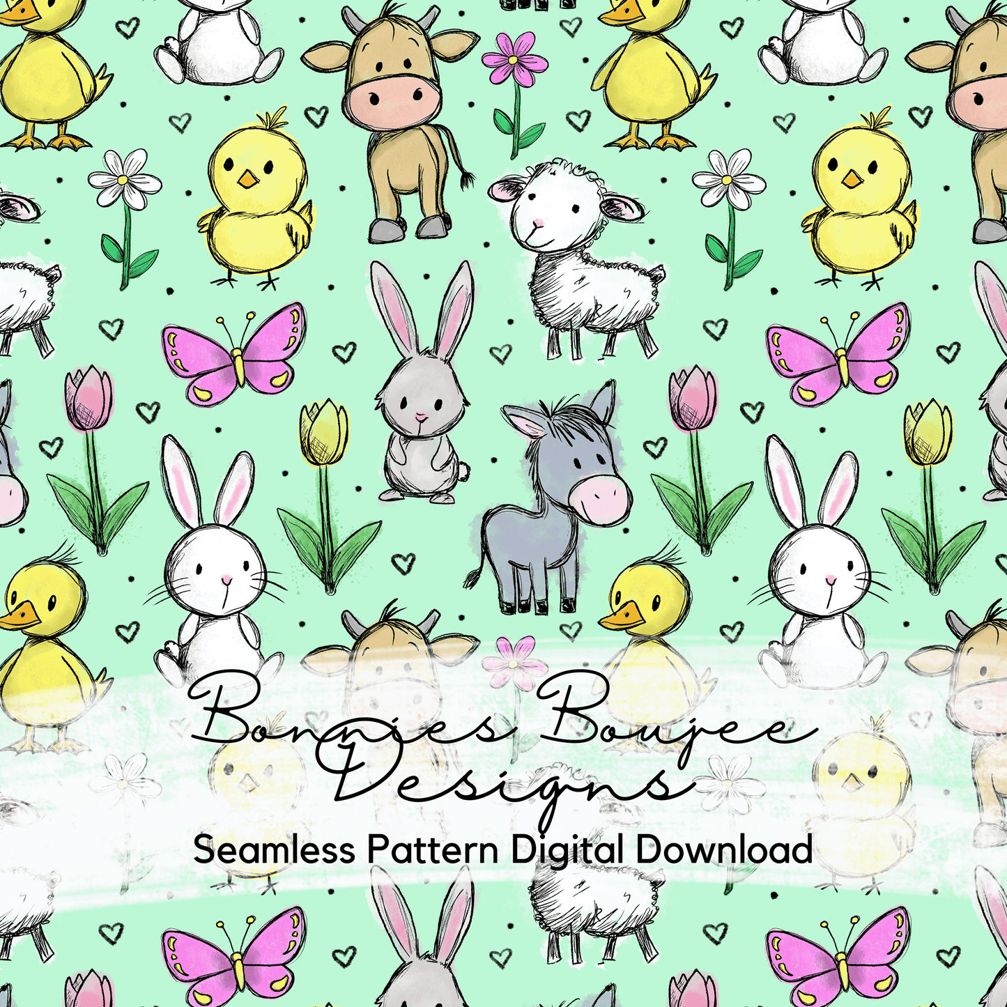 Cute Easter Baby Animals Hand Drawn Seamless File - 4 Colorways