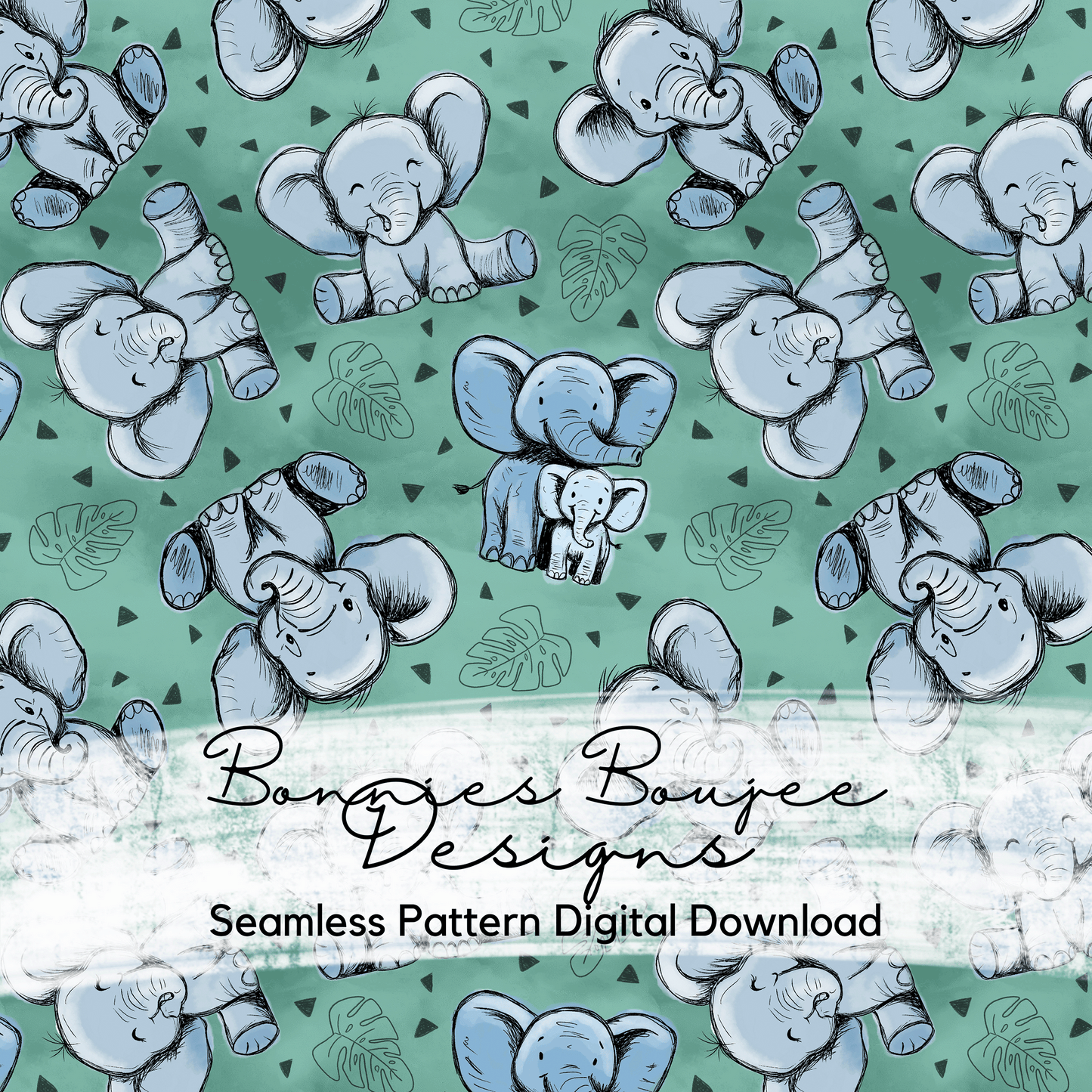 Cute Baby Elephants with Mama Hand Drawn Seamless File - 3 Colorways