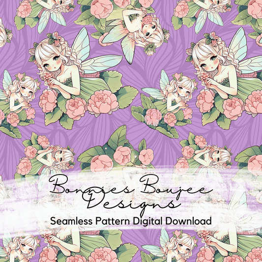 Succulent Fairies with Pink Flowers Seamless File