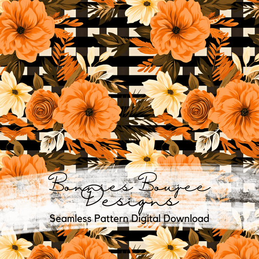 Dark Fall Plaid with Flowers Seamless File