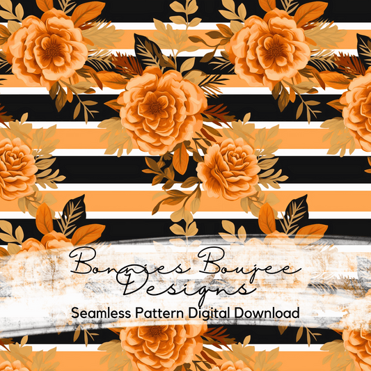 Dark Fall Stripes with Flowers Seamless File