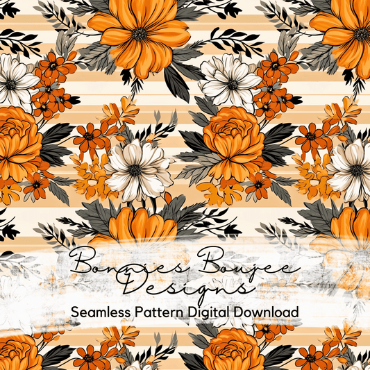 Fall Stripes with Flowers Seamless File