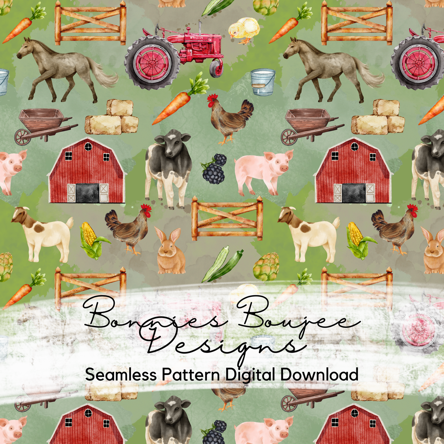 Farm Animals in Watercolor Style Seamless File