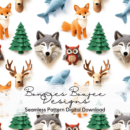 Cute Felt Animals with Foxes and Fish Seamless File