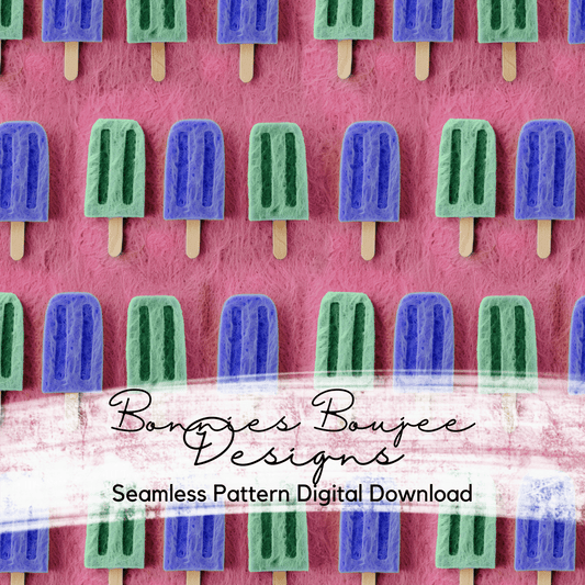 Felt Summer Popsicles on a Berry Red Background Seamless File