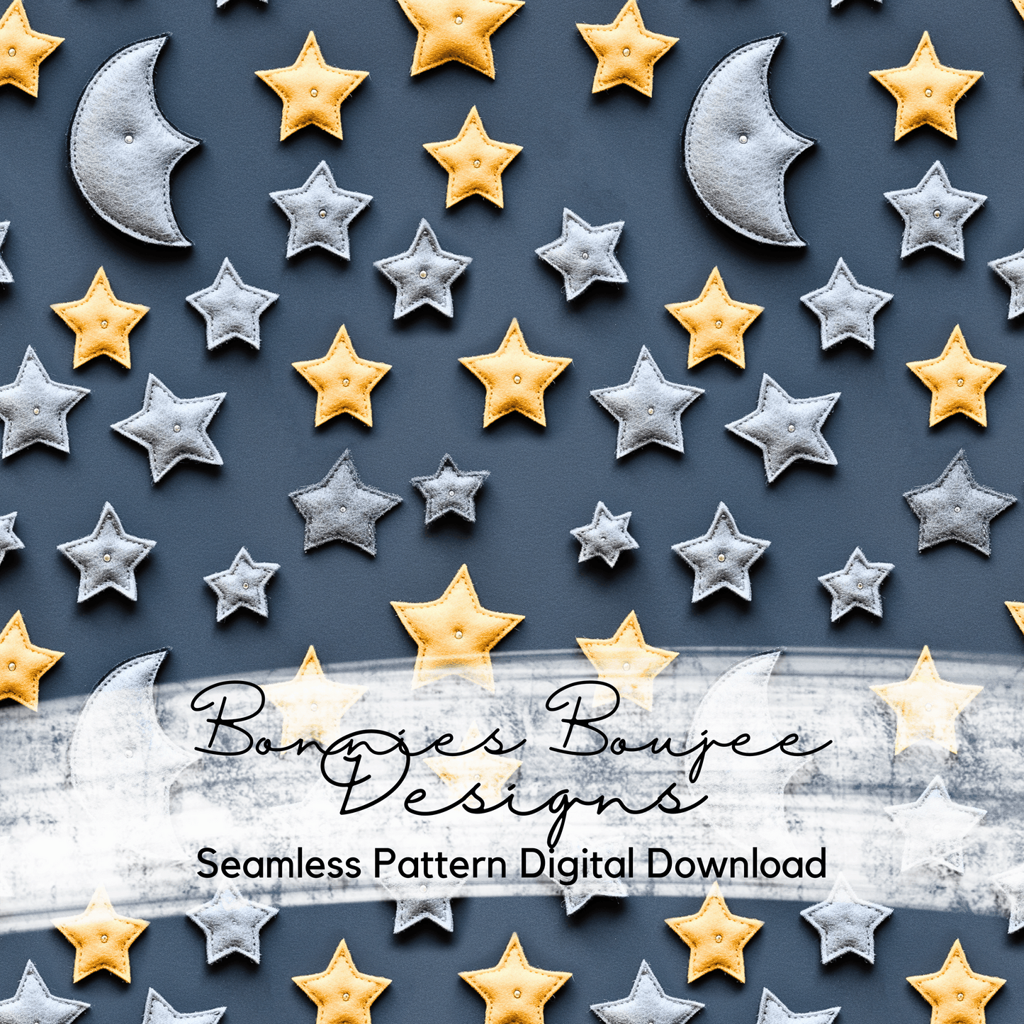 Felt Stars and Moons on a Grey Background Seamless Design