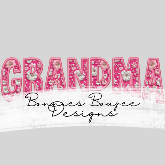 Faux Embroidery GRANDMA with Pink Flower PNG