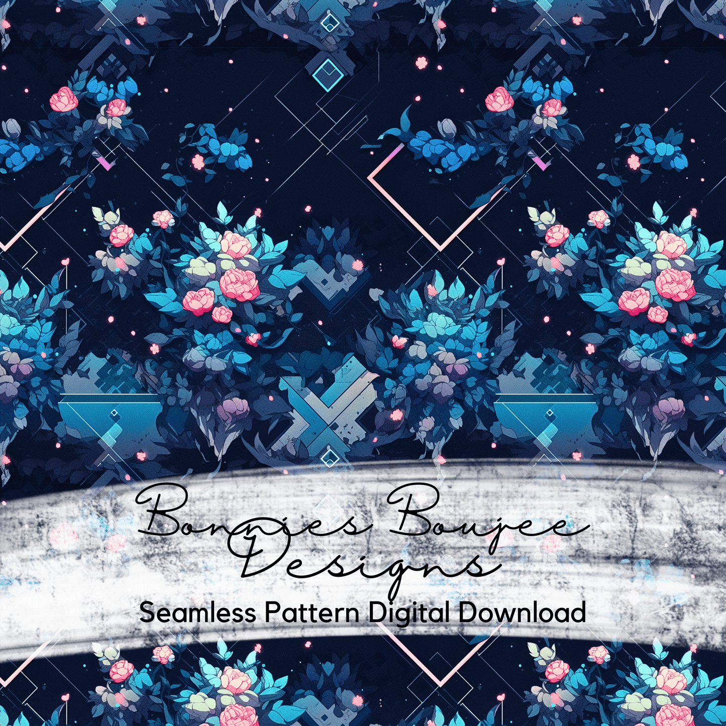 Dark Blue Floral Geometric Seamless File