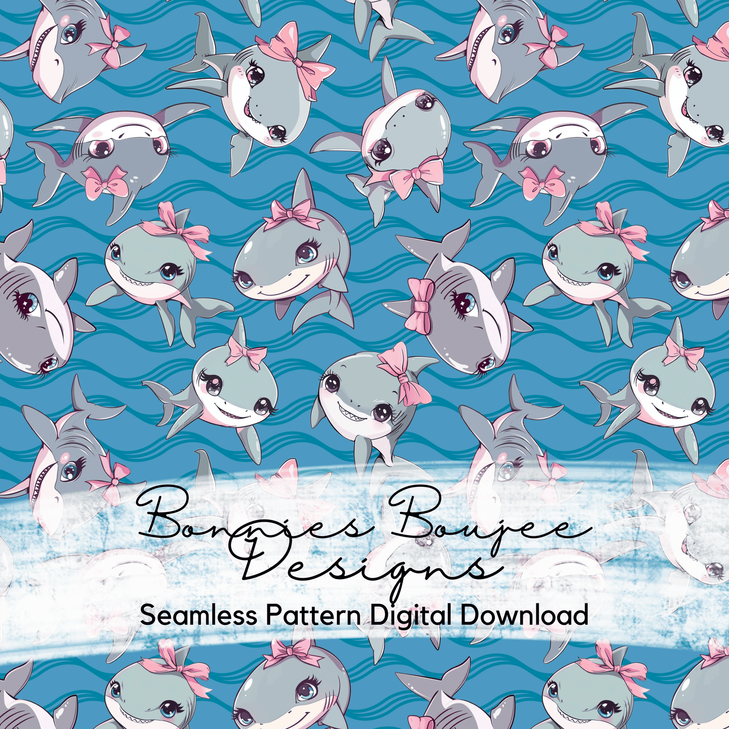 Cute Girly Shark Bundle Seamless files including SWIM SAFE colorway option