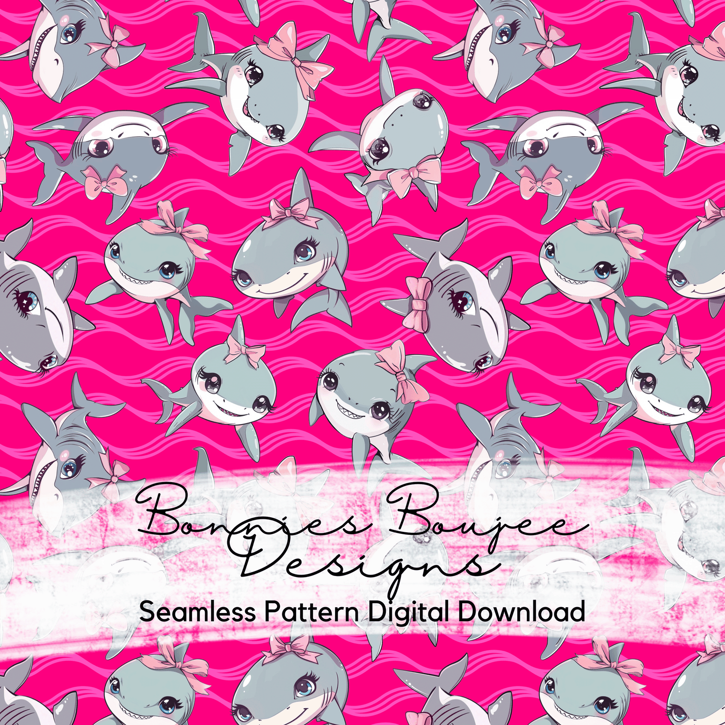 Cute Girly Shark Bundle Seamless files including SWIM SAFE colorway option