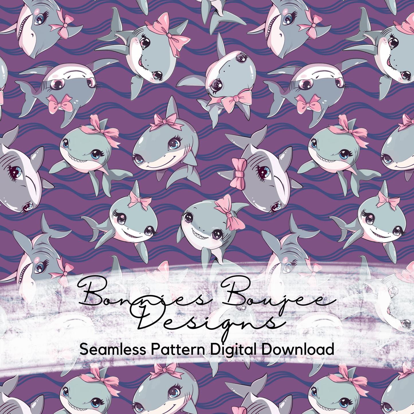 Cute Girly Shark Bundle Seamless files including SWIM SAFE colorway option