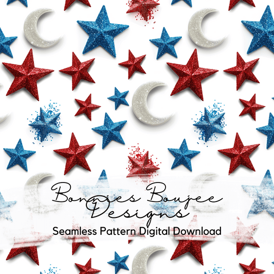 Textured Glitter Patriotic Moon and Stars Seamless File