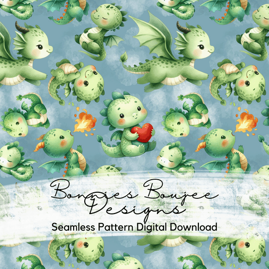 Cute Green Dragons in Watercolor Style Seamless File