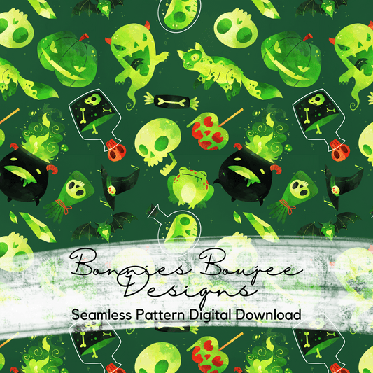 Green Spooky Watercolor Paper Style Seamless File