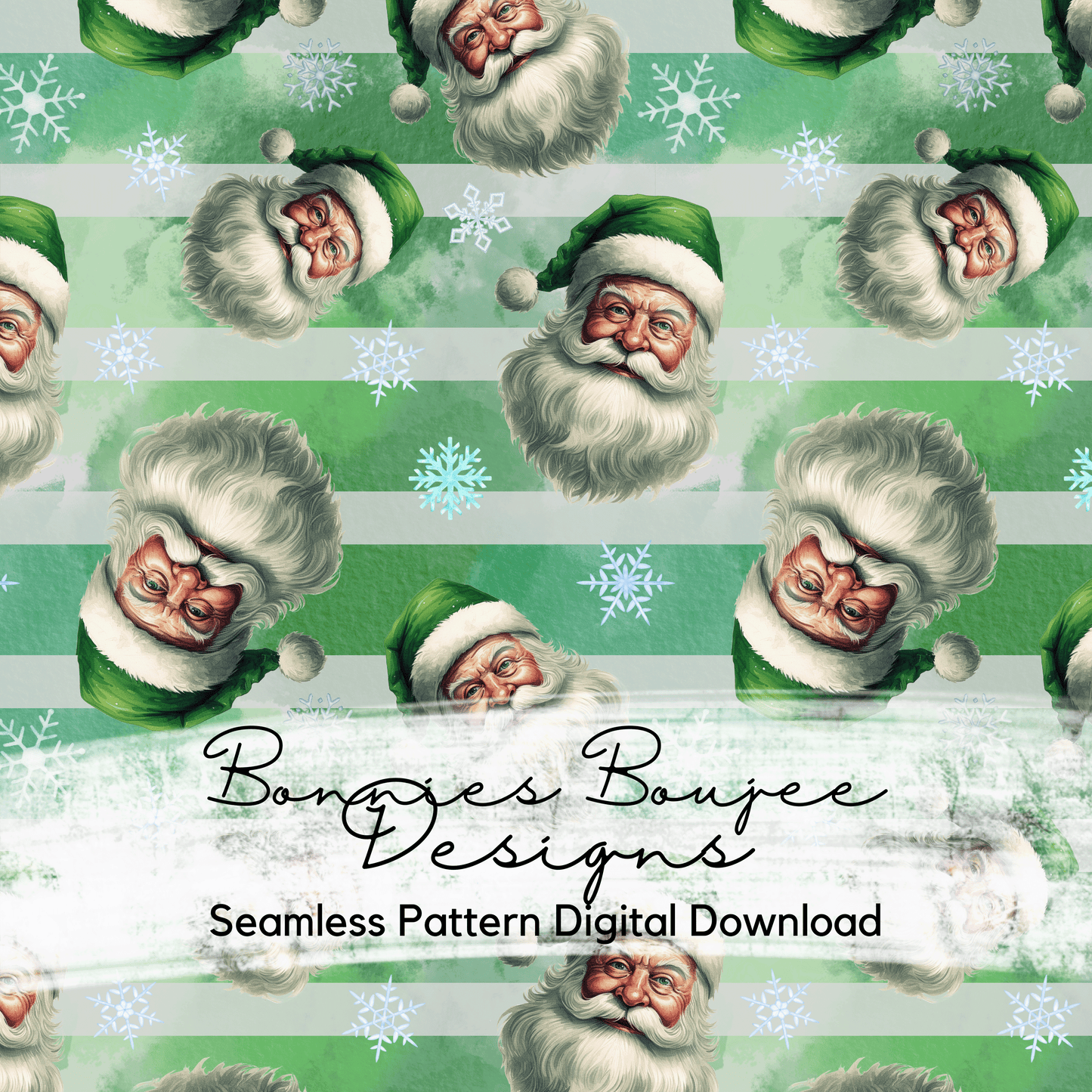 Green Watercolor Santa Seamless File