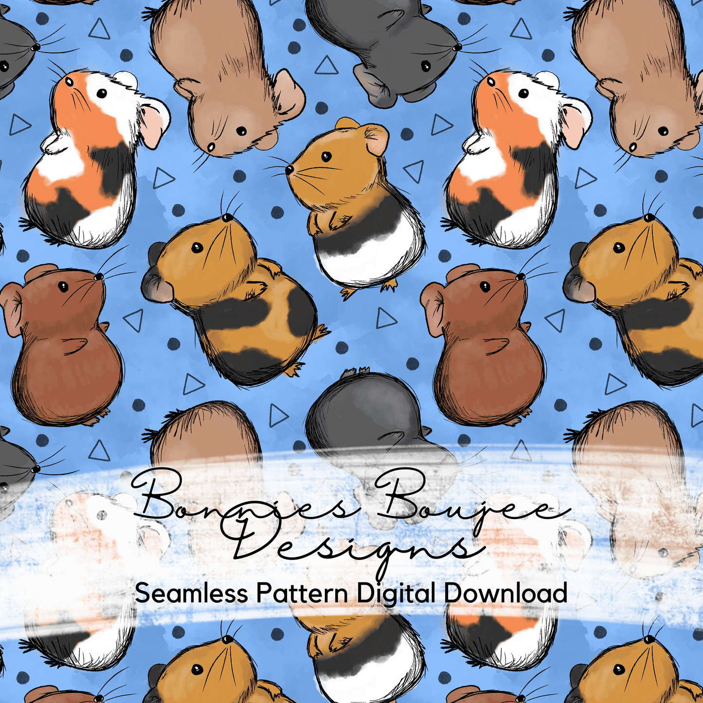 Cute Guinea Pig Pets Hand Drawn Seamless File - 4 Colorways