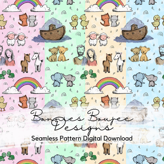 Hand Drawn Noah's Arc Seamless File in Four Colorways